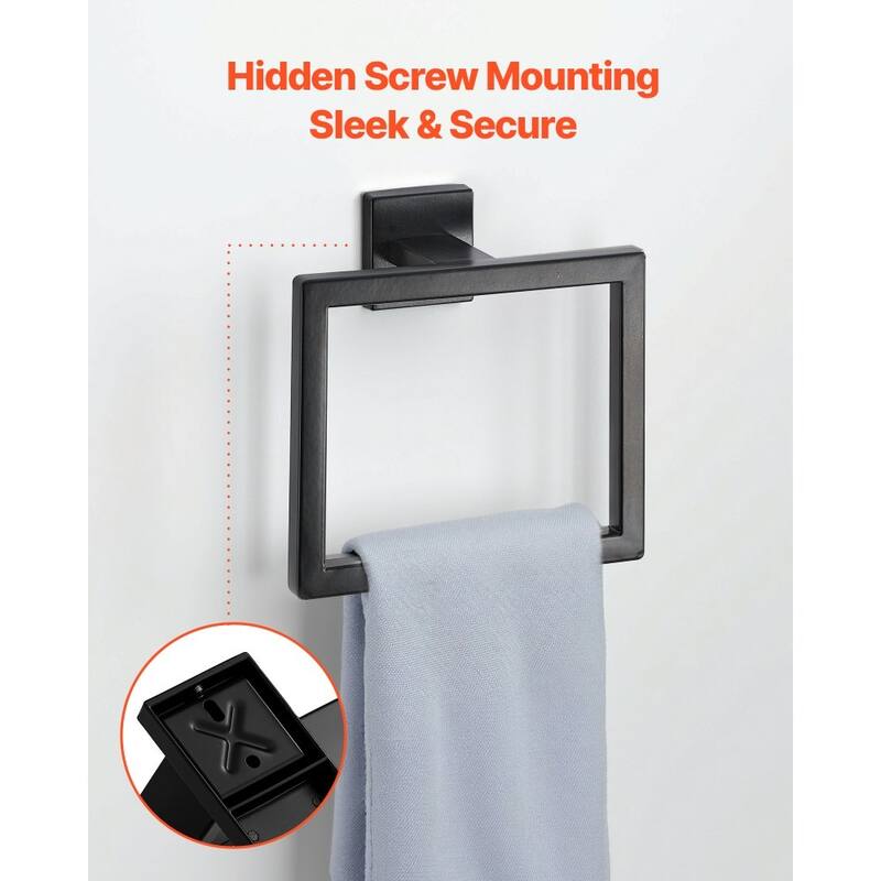 5-Piece Matte Black Bathroom Accessories Set with Towel Rack - 15.75 x 3.94 x 3.07 inch