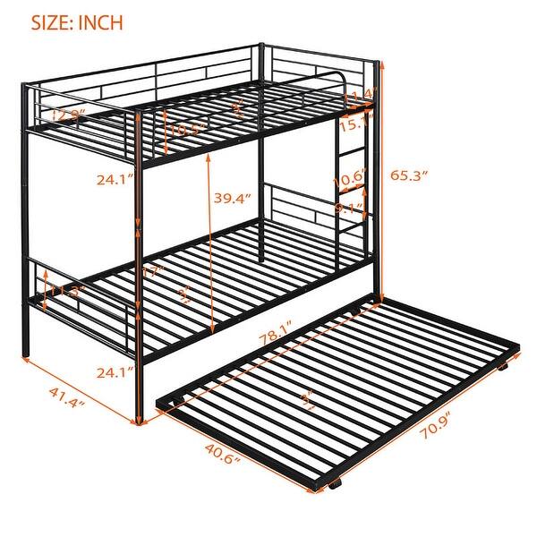 Twin-Over-Twin Metal Bunk Bed With Trundle,Can be Divided into two beds,No Box Spring needed,Ultimate Space Saver