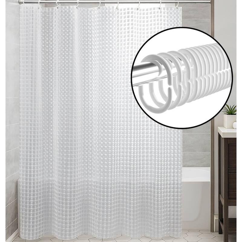 71" x 71" - Clear EVA Shower Curtain Liner With 12 Hooks - Clear