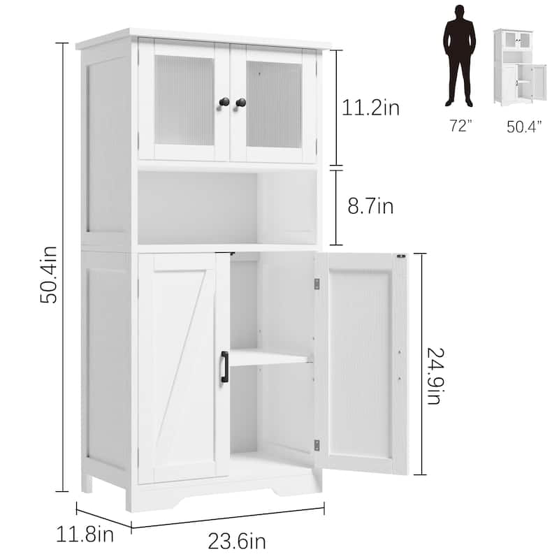 Freestanding Floor Linen Storage Cabinet with Doors and Shelves for Bathroom, Kitchen