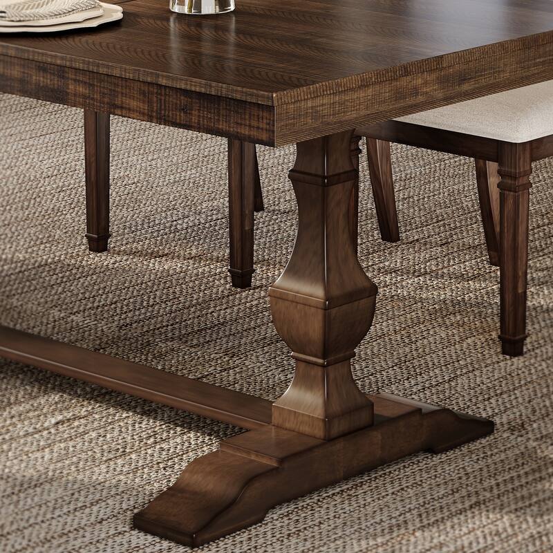 Modern Farmhouse Dining Table Set for 6, 74.8" Large Kitchen Table with 2 Solid Wood Legs and Double Pedestal Base - Table-1set