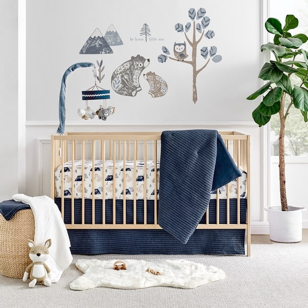 slide 2 of 5, Mills Waffle Navy 4pc Baby Crib Bedding Set - Levtex Baby