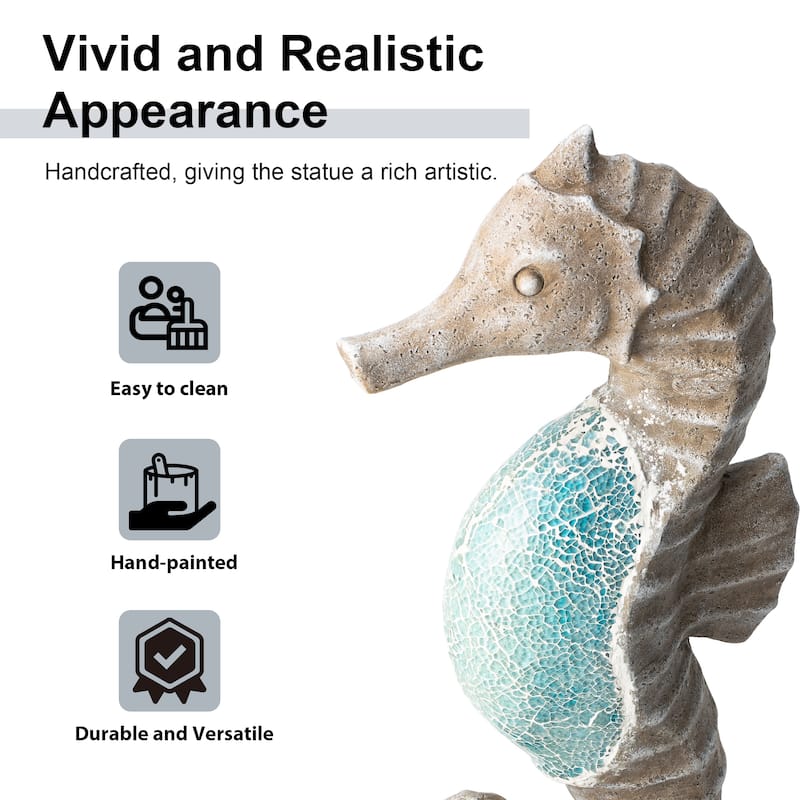 Glitzhome Faux Granite Mosaic Sitting Elephant Sea Horse Mermaid Garden Statue Ocean Figurine