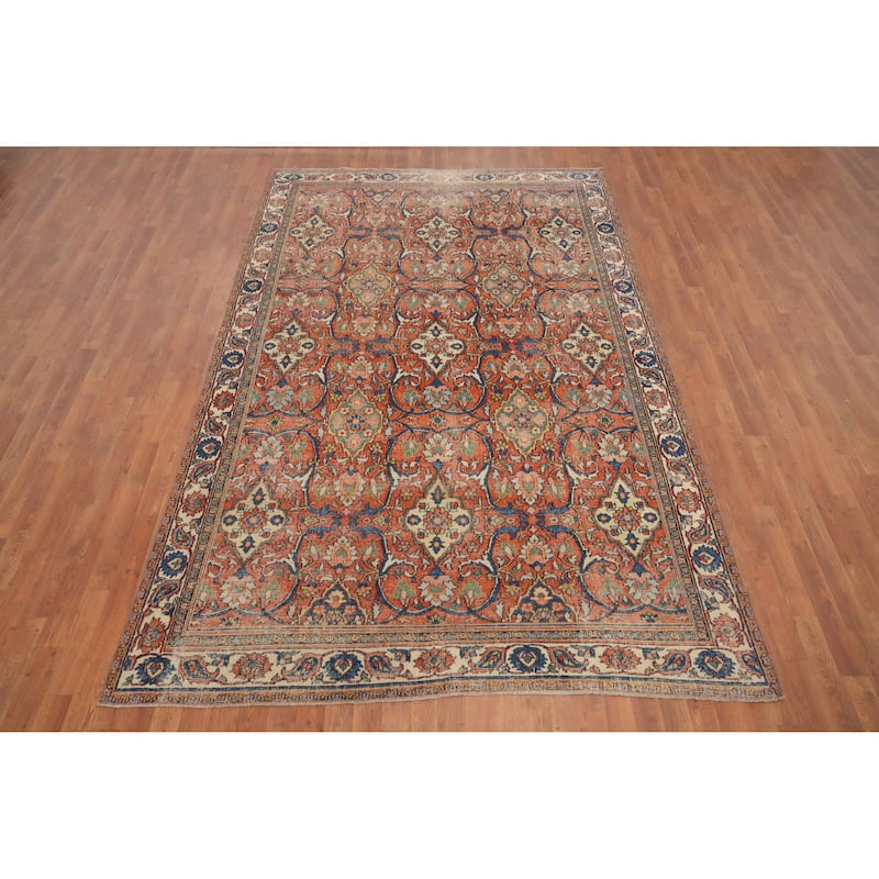 Hand Knotted Oriental 100% Wool Carpet Traditional All-Over Oranges & Rust Dorokhsh Area Rug - 10' 5'' X 6' 7''
