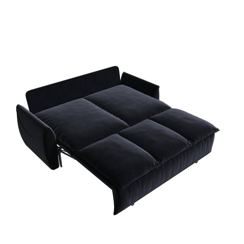 Velvet Loveseat Daybed, Pull Out Sofa Bed with Blanket Set, 3-Seat Convertible Sleeper Sofa with 2-in-1 Pillow