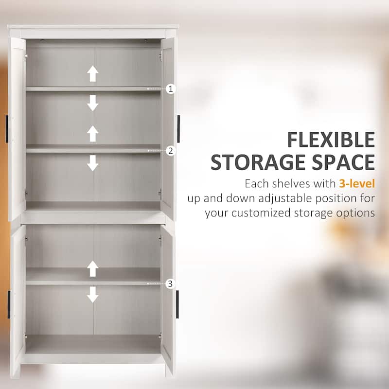 64" 4-Door Kitchen Pantry, Freestanding Storage Cabinet with 3 Adjustable Shelves for Kitchen, Dining or Living Room