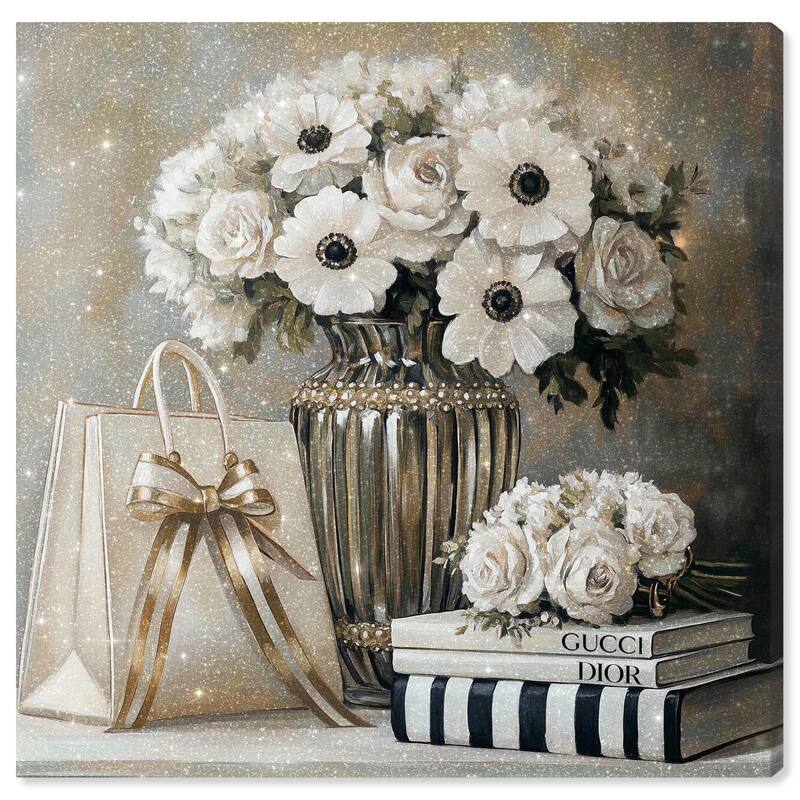 Elegant Flowers Books Neutral Canvas by Art Remedy, Gallery Wrapped - 16" x 16"