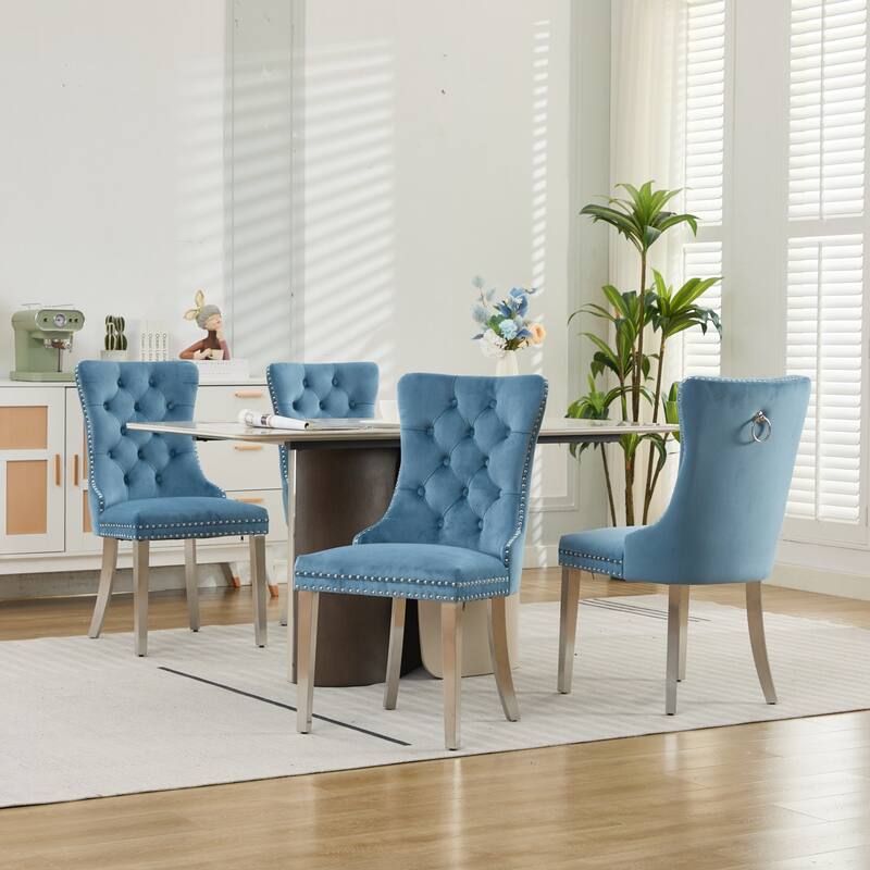 Velvet Dining Chairs Set of 2, Button Tufted Upholstered Dining Chair, Kitchen Chairs with Nailhead Trim & Stainless Steel Legs