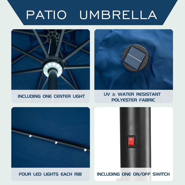 Ainfox 10ft Patio Umbrella with Lights Outdoor Solar Umbrella