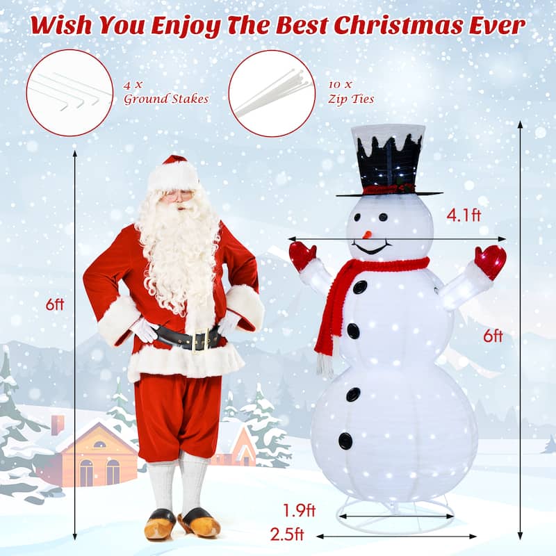 Gymax 6FT Pre-Lit Pop-Up Flannel Snowman Collapsible Christmas Decor - See Details