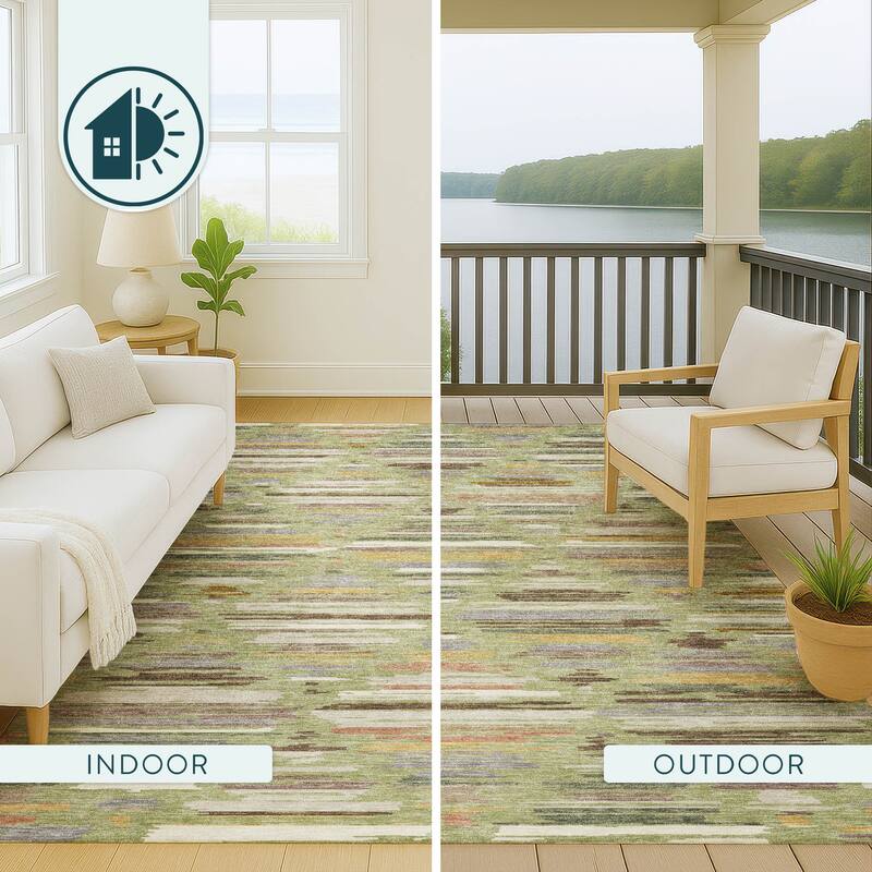 Machine Washable Indoor/ Outdoor Modern Trellis Chantille Rug