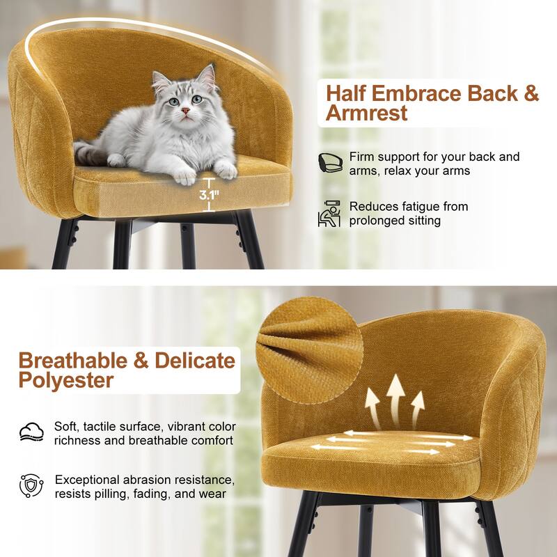 26" Swivel Counter Height Bar Stool with Arms and Metal Legs - 37"H x 22"W x 22"D