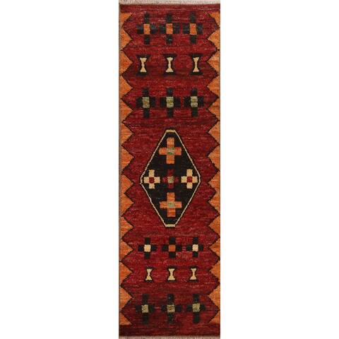 Contemporary Geometric Wool Moroccan Runner Rug Hand-knotted - 2'8" x 9'10"