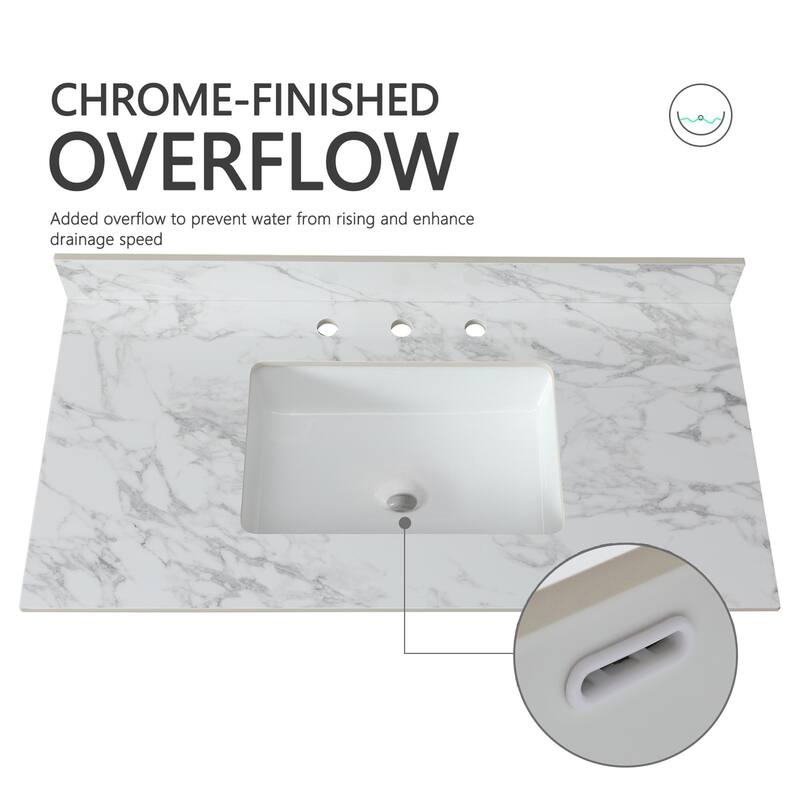 Durable Bathroom Vanity Top with Undermount Ceramic Sink, Backsplash, and Overflow Hole - 42.99in L
