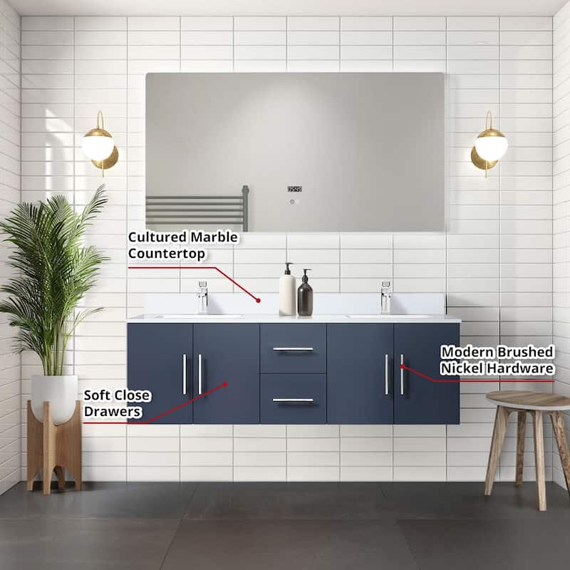 Geneva 60 in. W x 22 in. D Dark Grey Double Bath Vanity and Cultured Marble Top