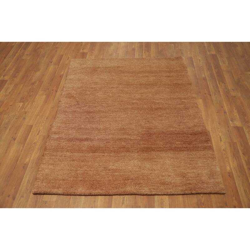 Hand Knotted Oriental 100% Wool Carpet Modern Solid Brown Gabbeh Area Rug - 4' 10'' X 3' 9''