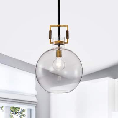 Oil Rubbed Bronze and Antique Gold 1-Light Clear Globe Glass Pendant