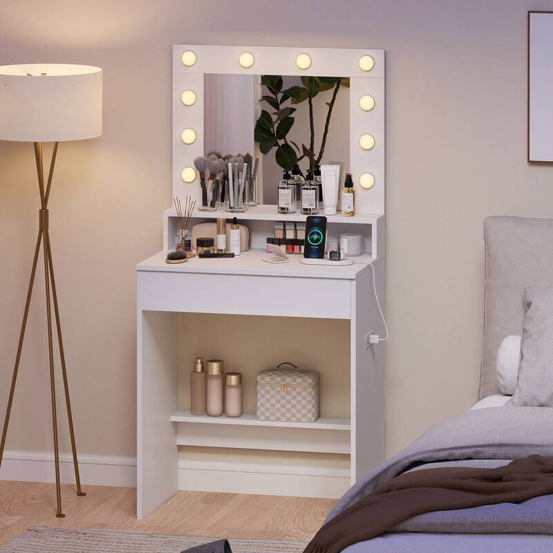 Costway Vanity Desk with Mirror and Lights with 3 Light Modes & - See Details