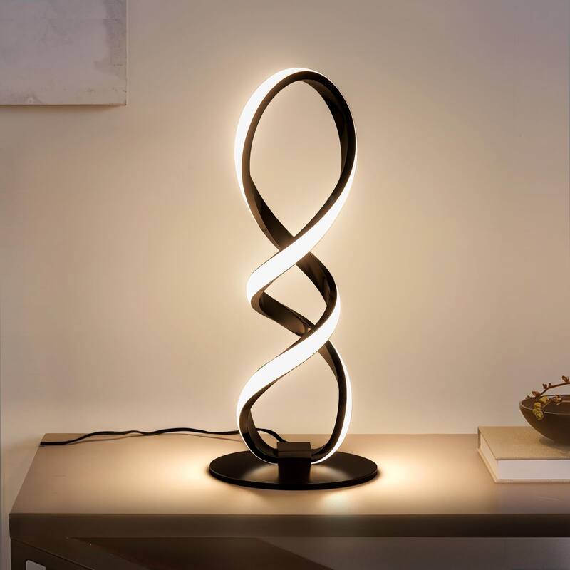 Modern Table lamp, Stepless Dimmable LED Spiral lamp Black Unique Bedside lamp, 12W 3200K Contemporary Nightstand Lamp - Black