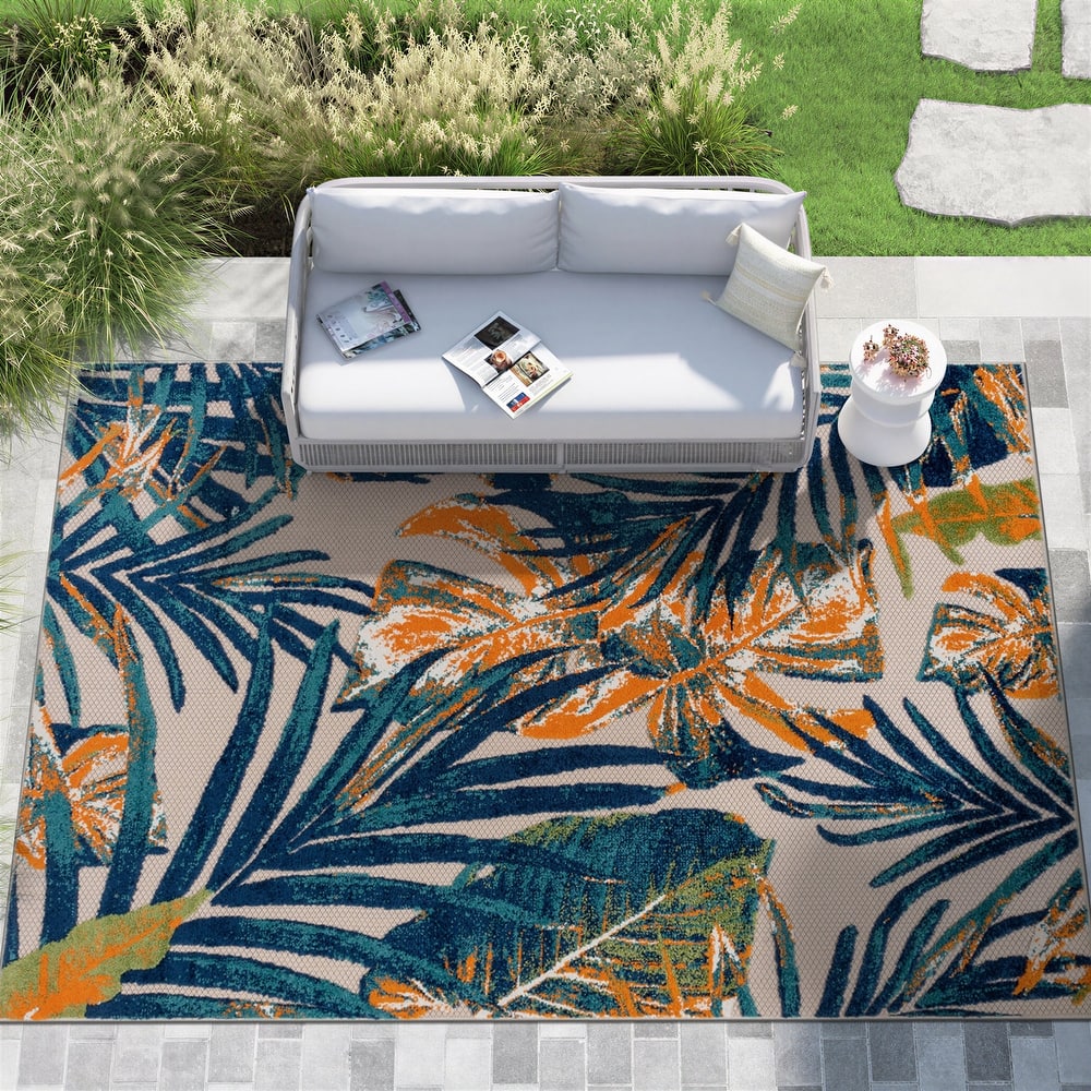 World Rug Gallery Floral Leaves Indoor/Outdoor Area Rug