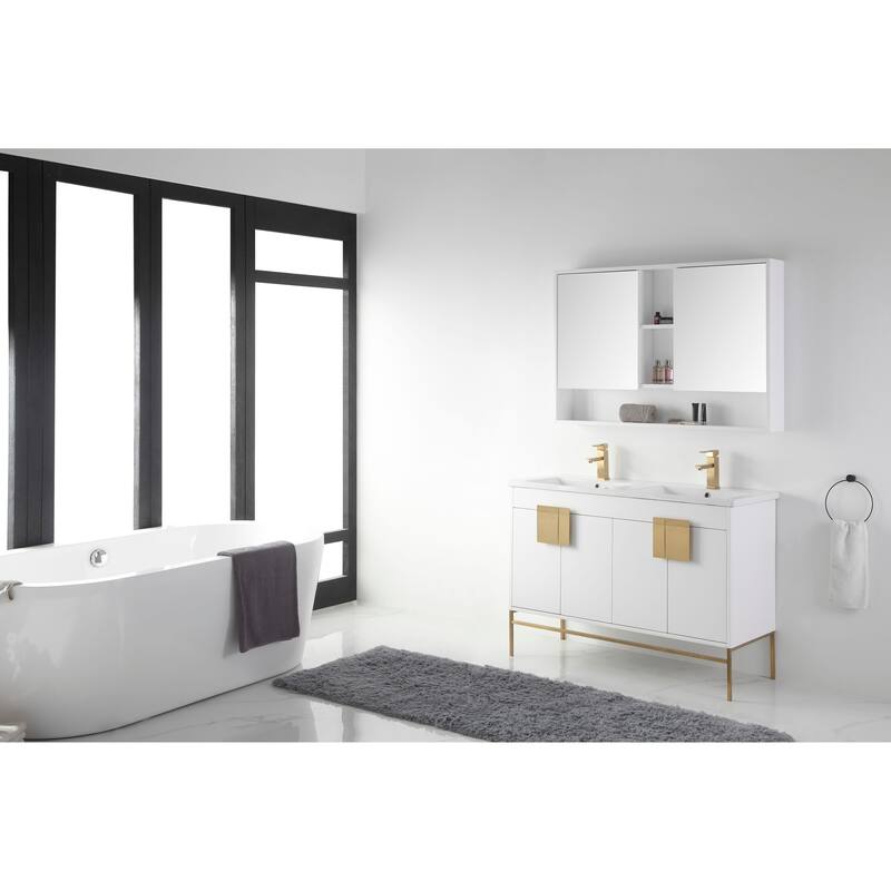 Modern Bathroom Vanity Set, Vitreous China Double Sink Top 48"