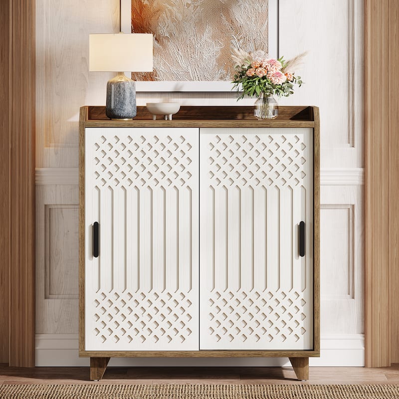 Modern Farmhouse Kitchen Sideboard Buffet Cabinet with Storage, Sliding Doors