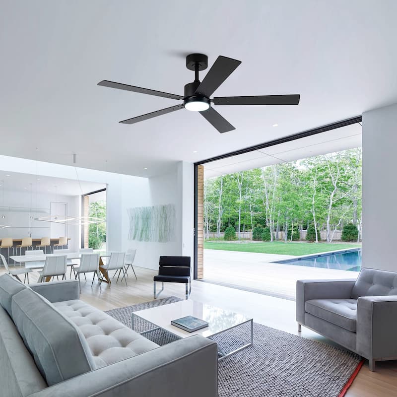 Vaczon 52" Modern Black LED Smart Ceiling Fan with Light and APP Control