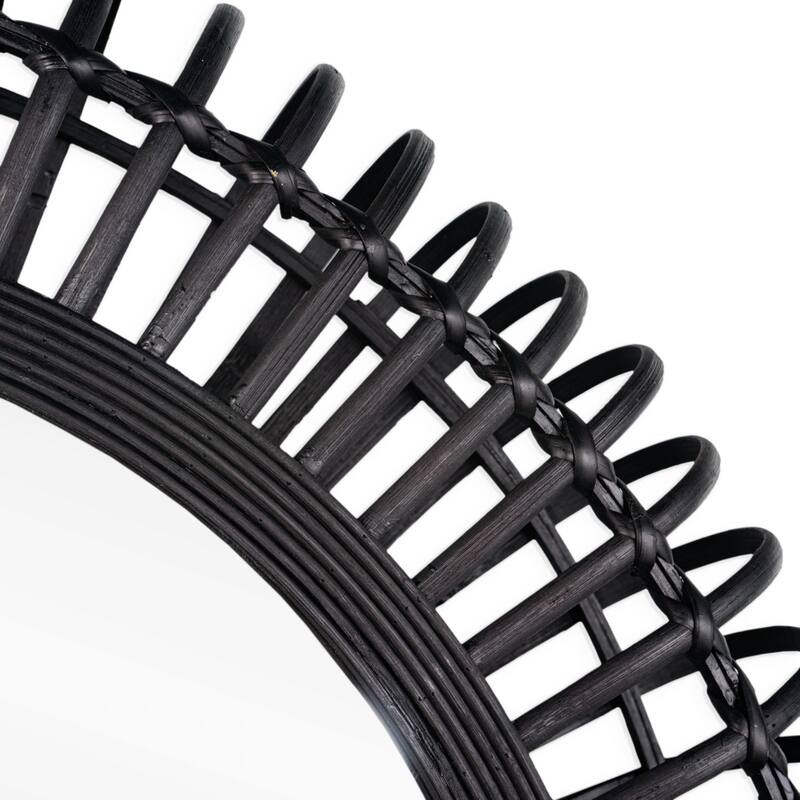 Reina 31" Black Bamboo Round Wall Mirror - 31" x 31" - 31" x 31"