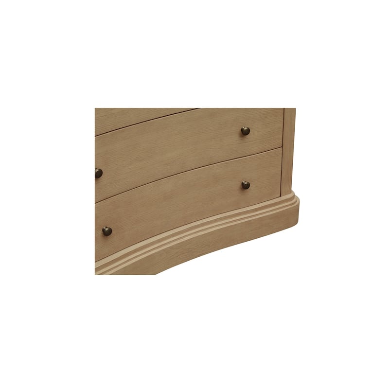 Lioren Dresser, Solid Oak, 6 Drawers, Curved Front, Brass Handles, Warm Brown