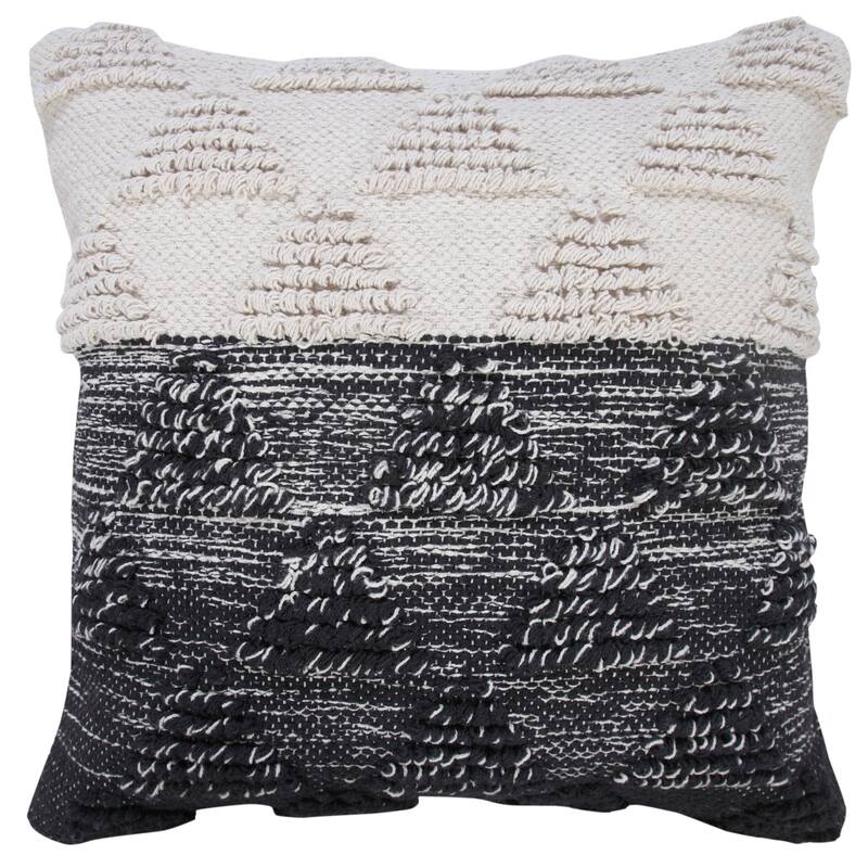 Handwoven Two Tone Geometric Cotton Throw Pillow Cover - 20" - Black and White