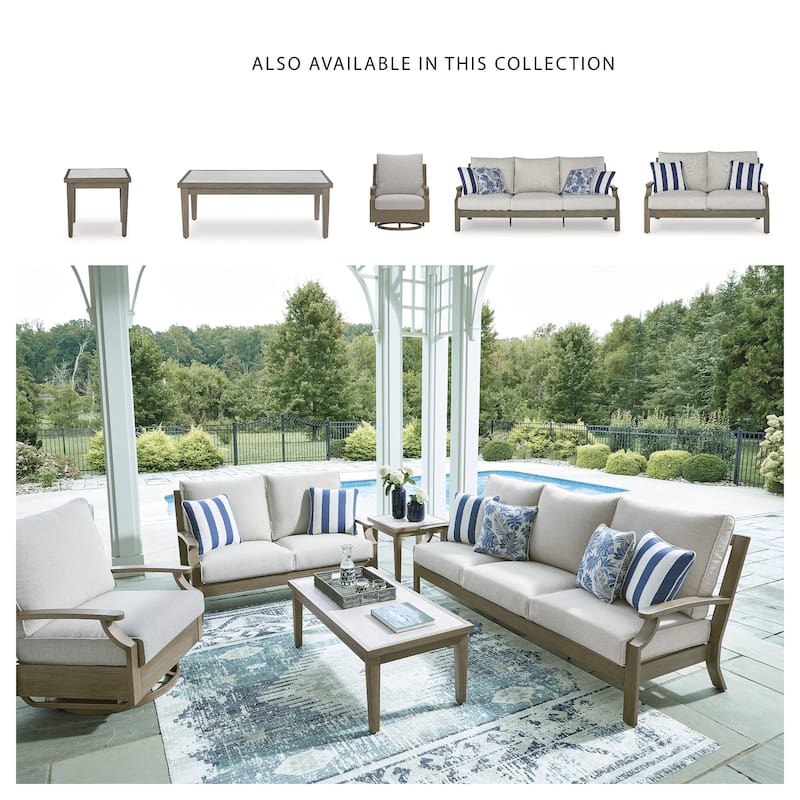 Signature Design by Ashley Rainier Ranch Brown/Beige Outdoor Swivel Glider Chair with Cushion - 34"W x 37"D x 37"H