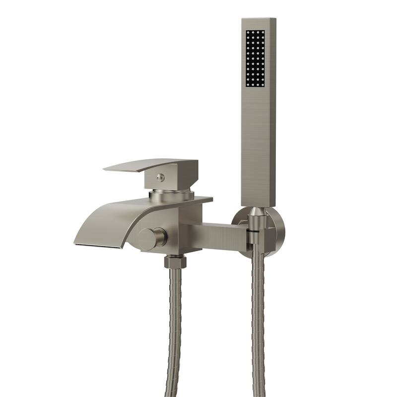 GRANDJOY Wall-mount Waterfall Bathtub Faucet with Handheld Shower - Brushed Nickel