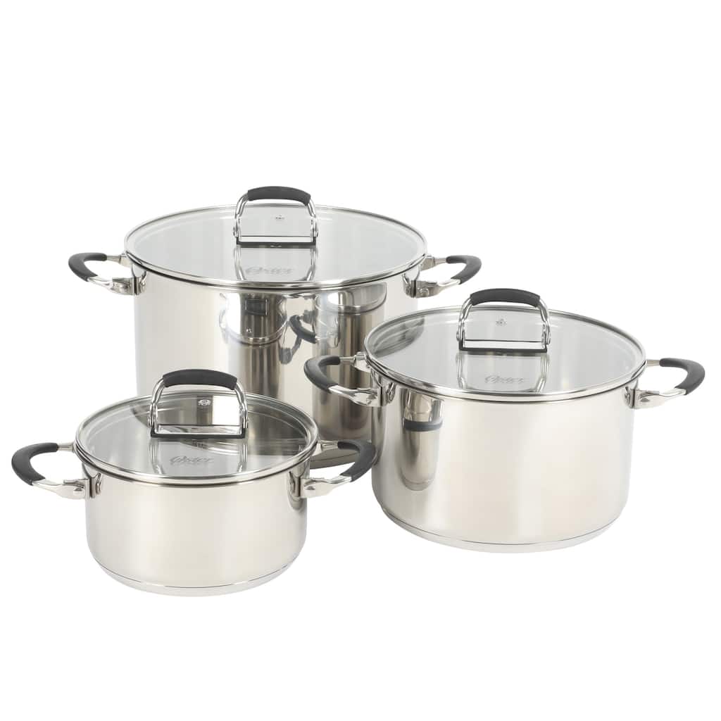 Oster Silverbolt 6 Piece Stackable Space-Saving Dutch Oven Sauce Pan Cookware Set