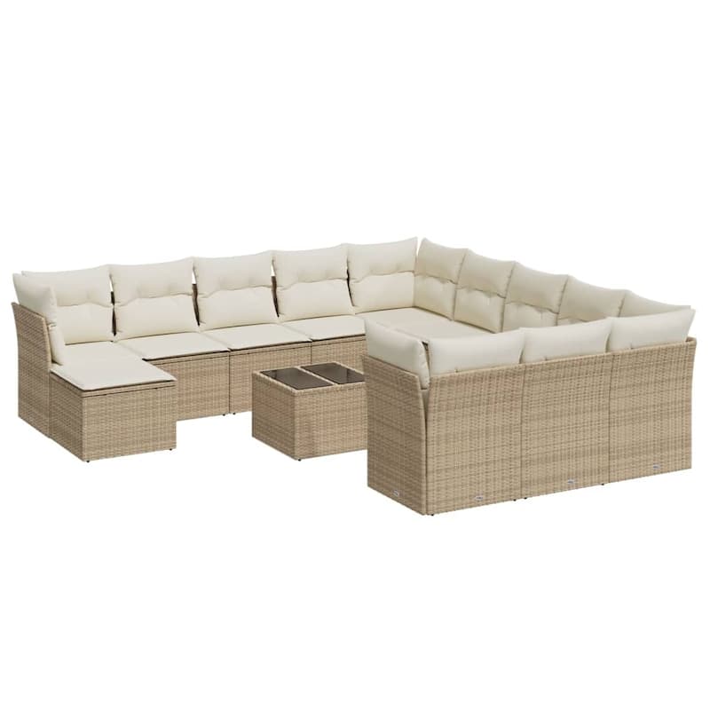 vidaXL Garden Sofa Set Beige PE rattan Large Adjustable Feet - 21.7 x 21.7 x 14.6