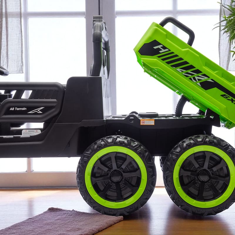 24V 2-Seater Kids Ride On 6-Wheel Dump Truck with Remote Control, 4WD, Suspension, Bluetooth Music, USB & Shovel Toy