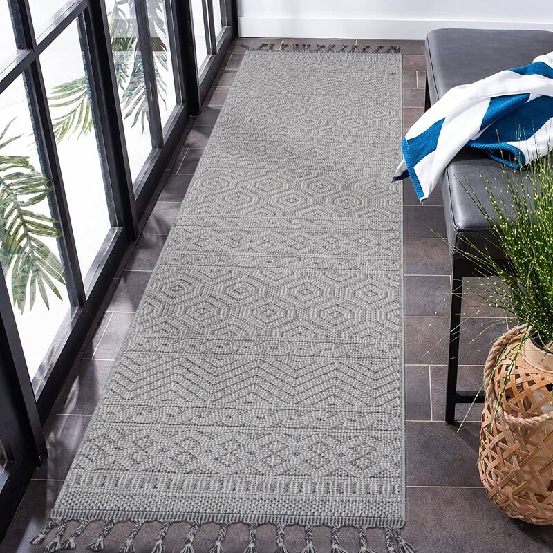 Guros Collection 2X8 Geometric Indoor / Outdoor Non-Shedding Runner Rug - 96" D x 26" W x 0.28" H