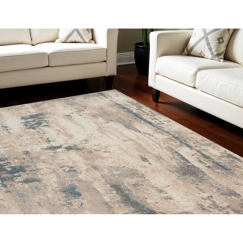 Power Loomed Abstract Modern Non Skid Stain Resistant Area Rug - 153' X '111' X '0.5 - 153' X '111' X '0.5 - Oxford Blue - Rectangle