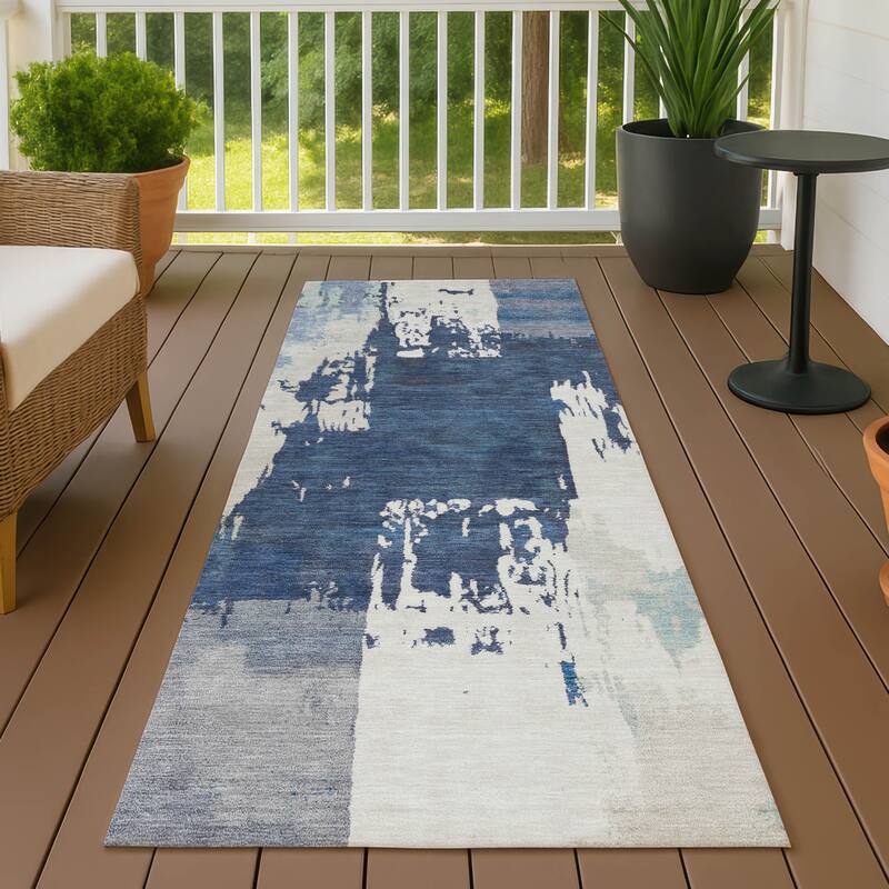 Machine Washable Indoor/ Outdoor Contemporary Fusion Chantille Rug - Blue - 2'3" x 7'6"