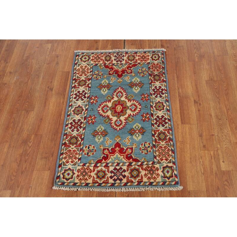 Light Blue Kazak Foyer Rug Handmade Traditional Wool Carpet - 2'0" x 3'0"