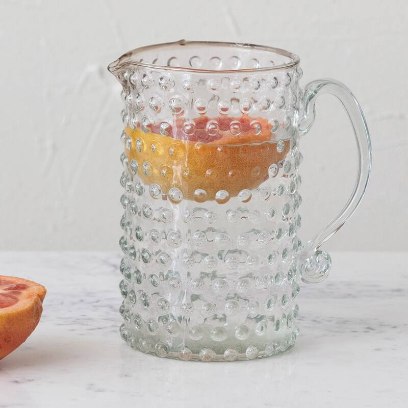 Hand Blown Glass Hobnail Pitcher - 6.8"L x 4.3"W x 7.3"H