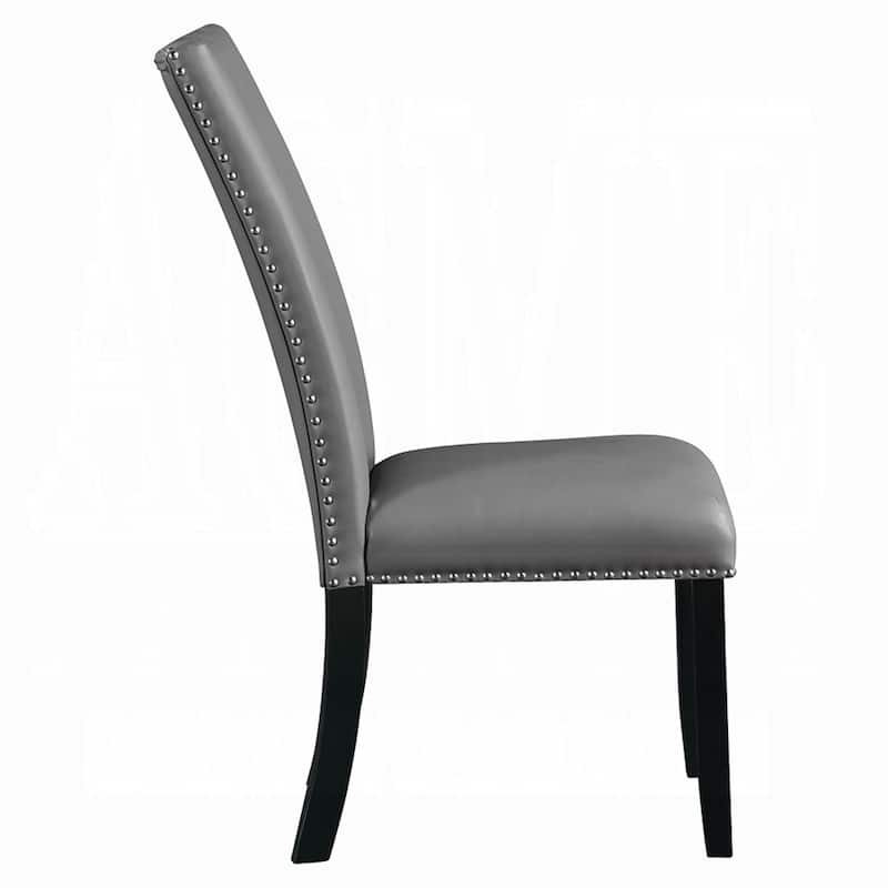 Aline Side Dining Chair Set of 2, Gray Faux Leather, Nailhead Trim