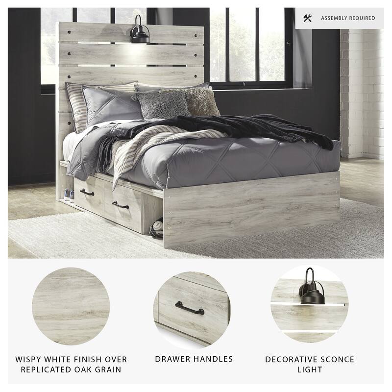Cambeck Whitewash Panel Bed With 2 Under Bed Storage Drawers