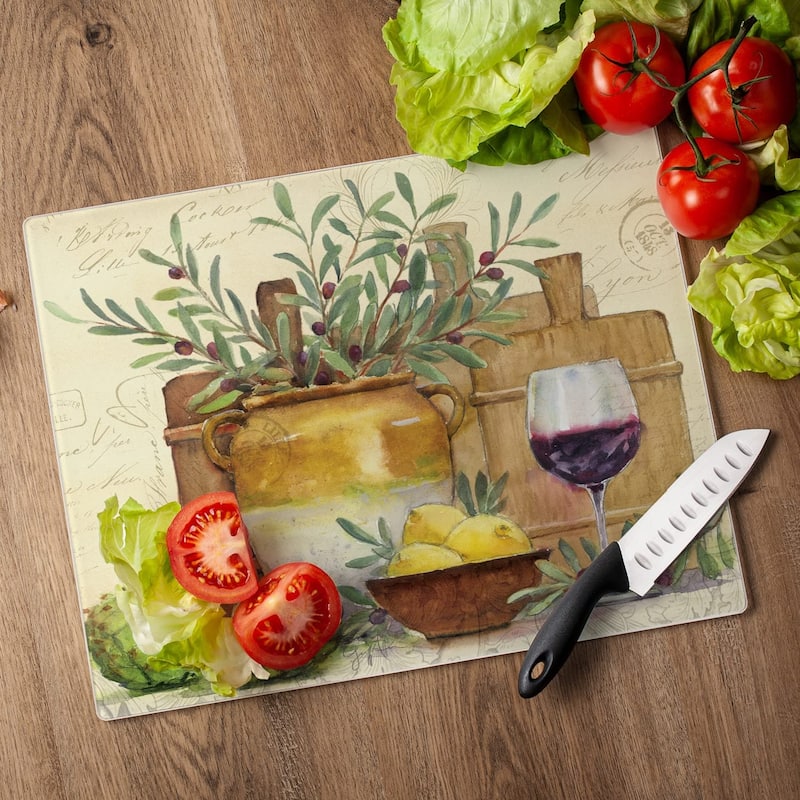 CounterArt Rustic Wine Decorative 3mm Heat Tolerant Tempered Glass Cutting Board 15" x 12" Made in the USA Dishwasher Safe