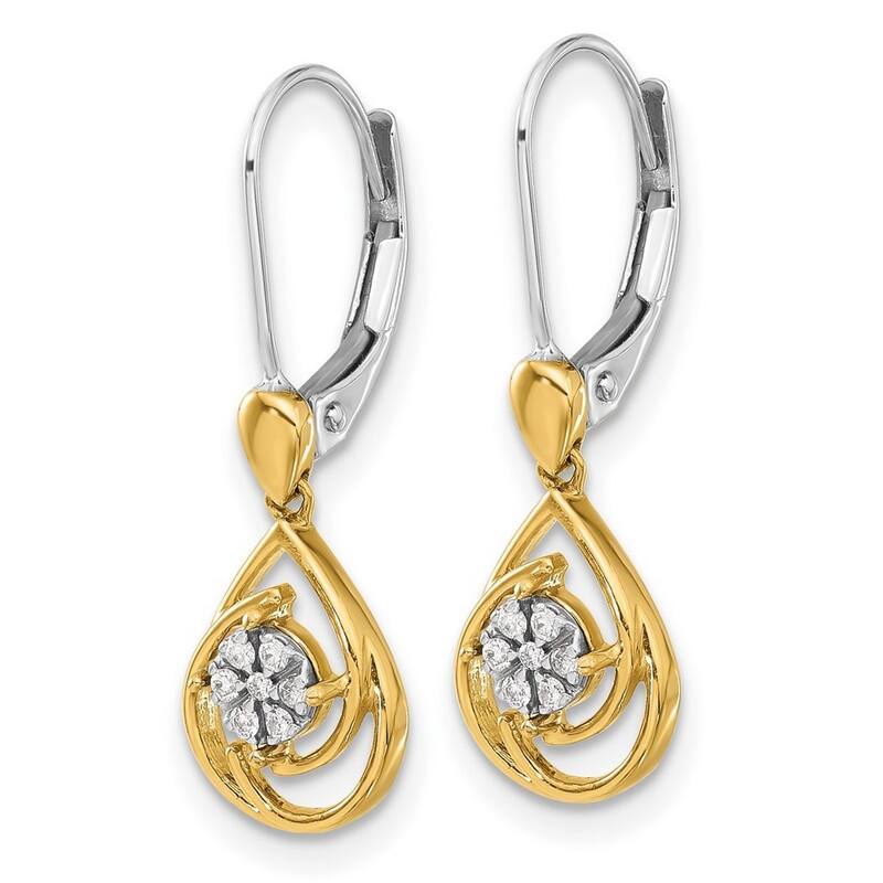 Curata 14k Two tone Diamond Teardrop Dangle Leverback Earrings - 25x8mm Wide