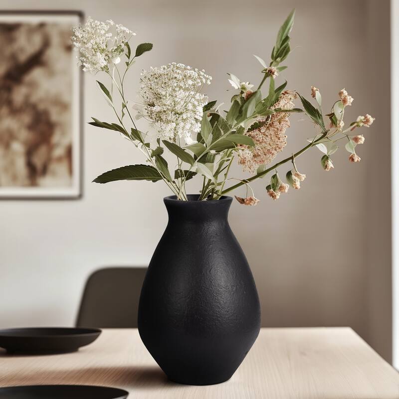 Sagebrook Home Terracotta, 16" Unique Vase, Round, Textured, Serenity/Mysterious, Great gift idea - Textured Black