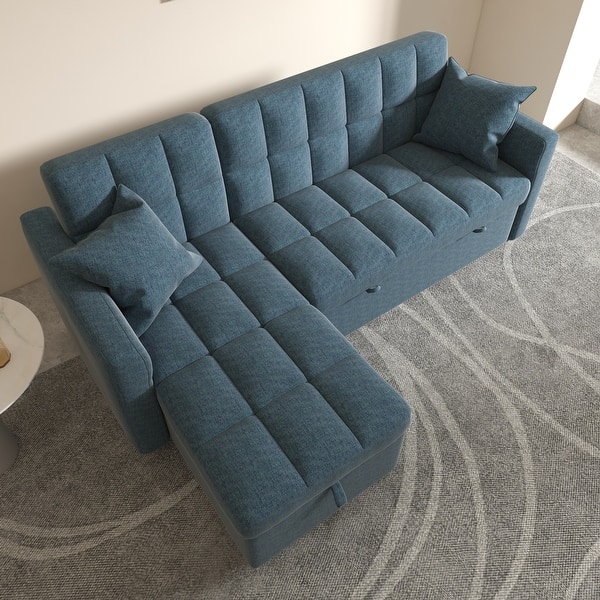 slide 2 of 20, L-shaped Pull-out Sleeper Sectional Sofa Bed with Storage Chaise Blue