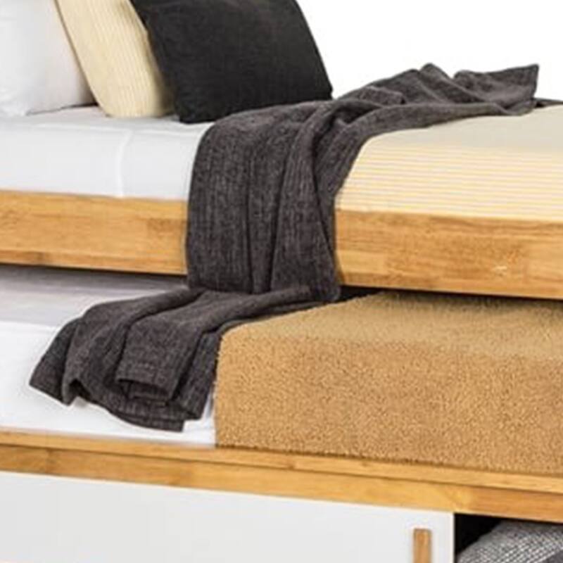 Dilu Full Size Captain Bed with Storage Trundle, Light Oak Brown