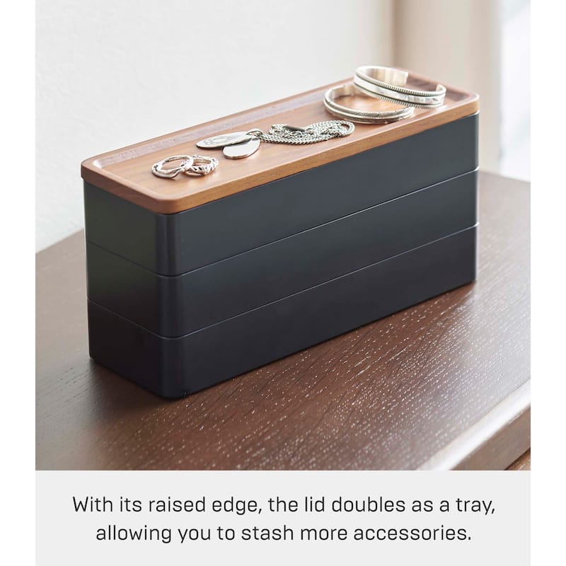 Yamazaki Home Stacking Accessories or Watches Case - Two Styles, Plastic and Wood, Accessories - L 3.1 x W 9.4 x H 4.5 inches