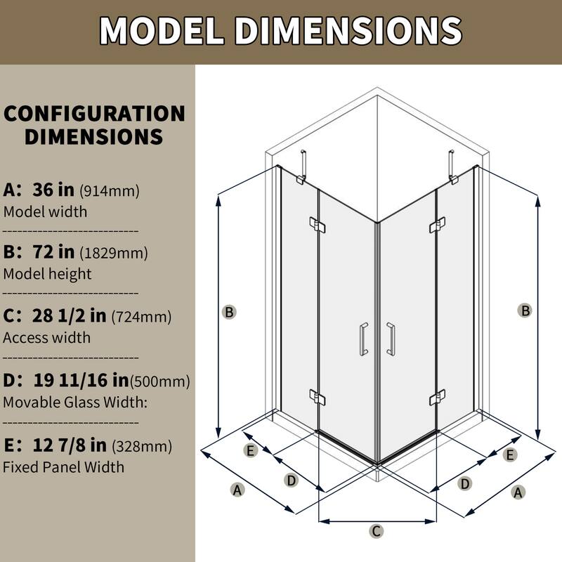 Modland bathroom shower door - 36''x 72''