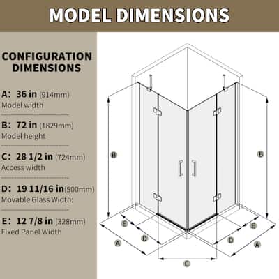 Modland bathroom shower door - 36''x 72''